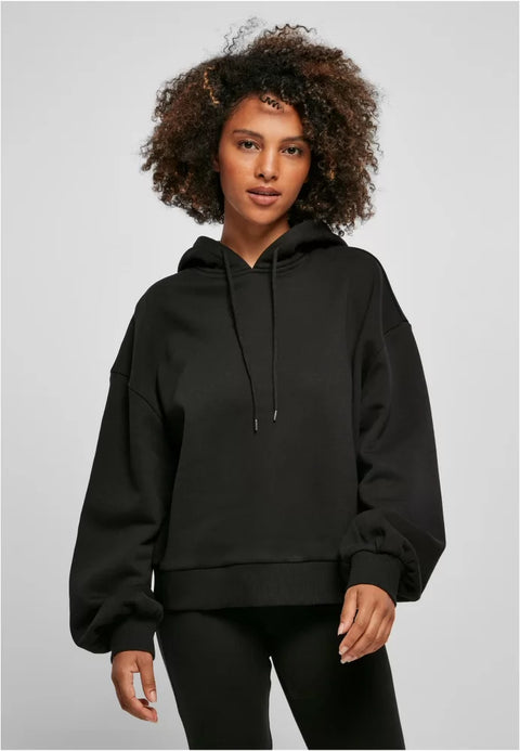 Build Your Brand – Oversized Hoodie Dames – Zwart – 100% biologisch katoen