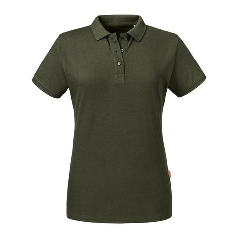 Russell - Pure Organic Polo Dames - Donkergroen - 100% Biologisch Katoen