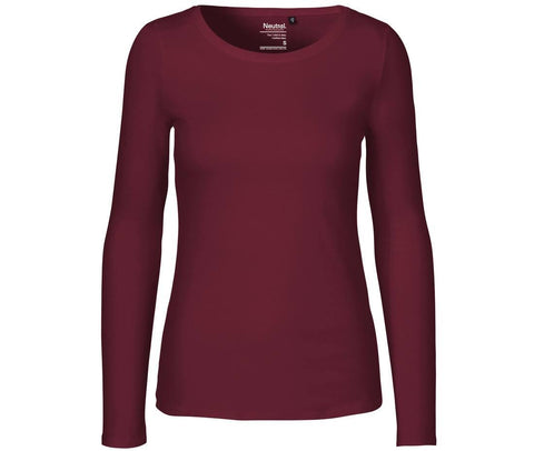 Neutral -  Lange Mouwen T-shirt Dames - Bordeauxrood - 100% Duurzaam
